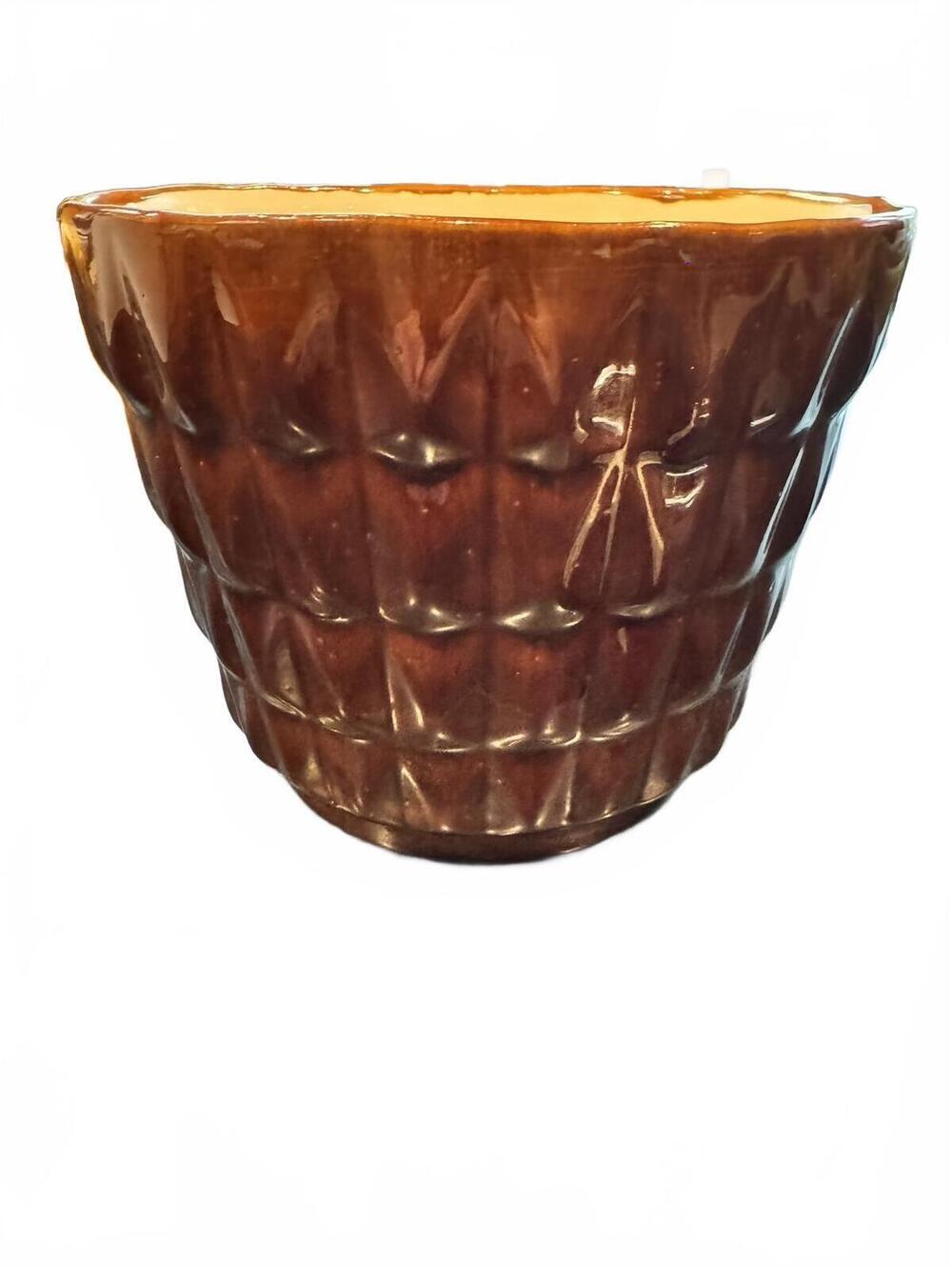 Mid Century Modern McCoy USA Ceramic Planter Brown Cushion Quilted 6-Inch